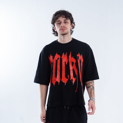 Camiseta Negra Boxy Fit Red Lettering
