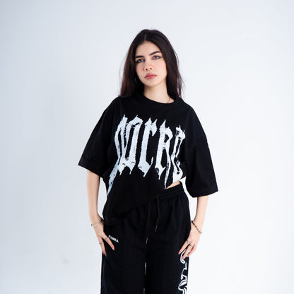 Camiseta Negra Boxy Fit White Lettering