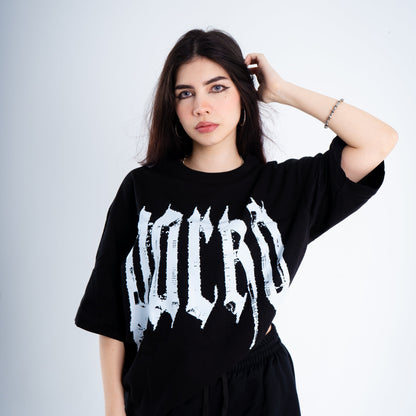 Camiseta Negra Boxy Fit White Lettering